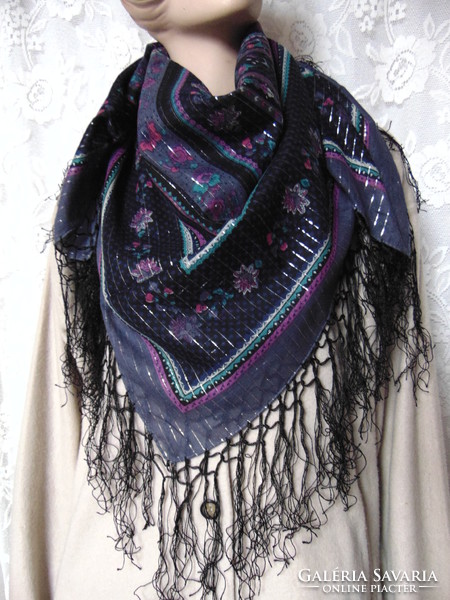 Marks & spencer silk fringed scarf with folk pattern