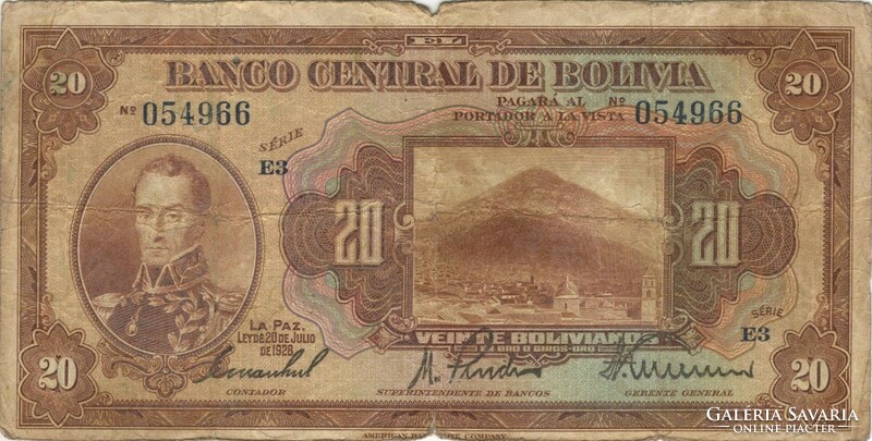 20 bolivianos 1928 1. kiadás Bolívia