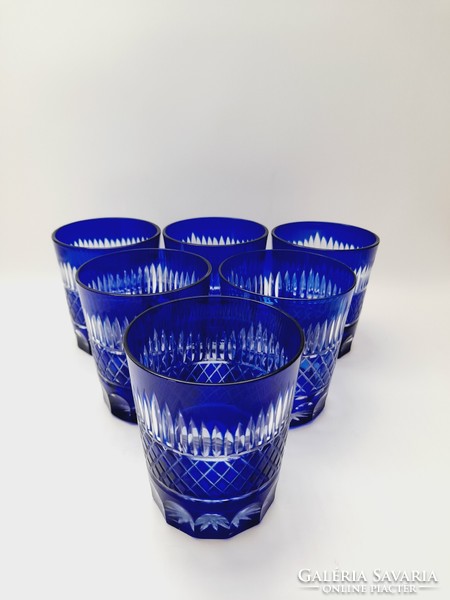 Set of polished blue glass glasses, 6 pieces in one