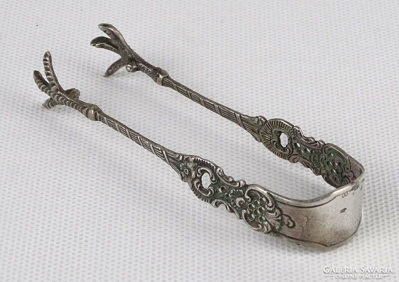 1P845 antique 800 fine silver bird's foot baroque sugar tweezers