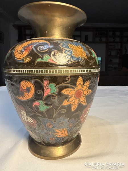 Very nice Indian painted copper vase for sale