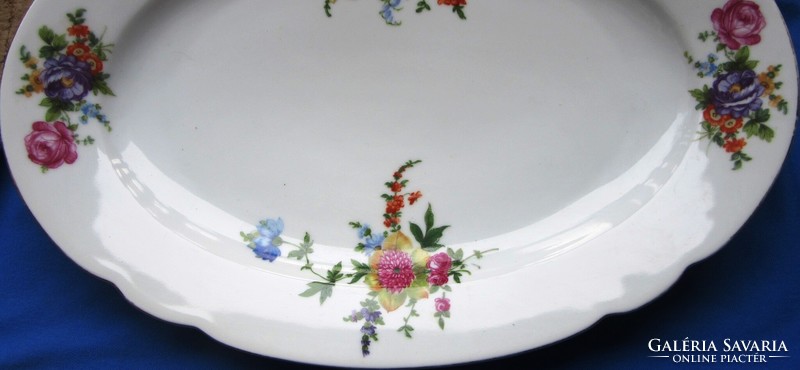 Old Czechoslovak porcelain bowl with flower pattern, marked 40 x 27.3 cm.