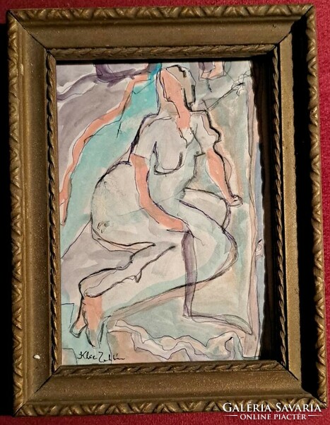 Zoltán Klie: nude mixed media paper. Size: 22x17 cm. With glazed frame.