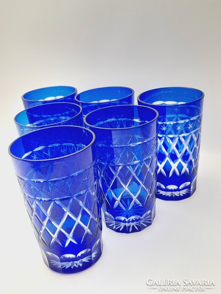 Set of polished blue large glass glasses, 4.5 dl, 6 in one