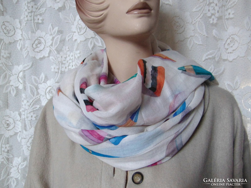 Unique and stylish scarf with colored pencil and eraser pattern / sahara brand