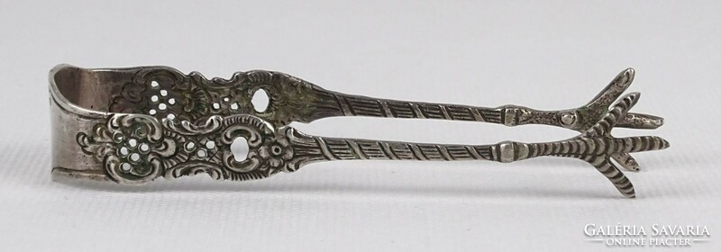 1P845 antique 800 fine silver bird's foot baroque sugar tweezers