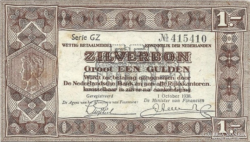 1 gulden silverbon 1938 Hollandia