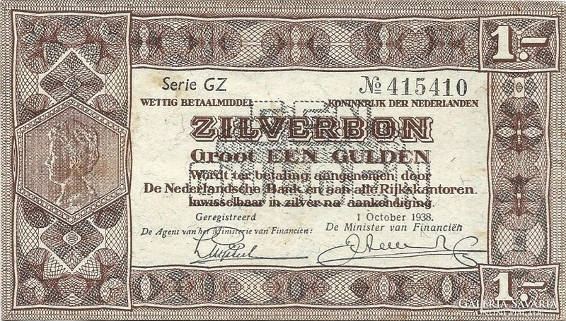 1 gulden zilverbon 1938 Hollandia