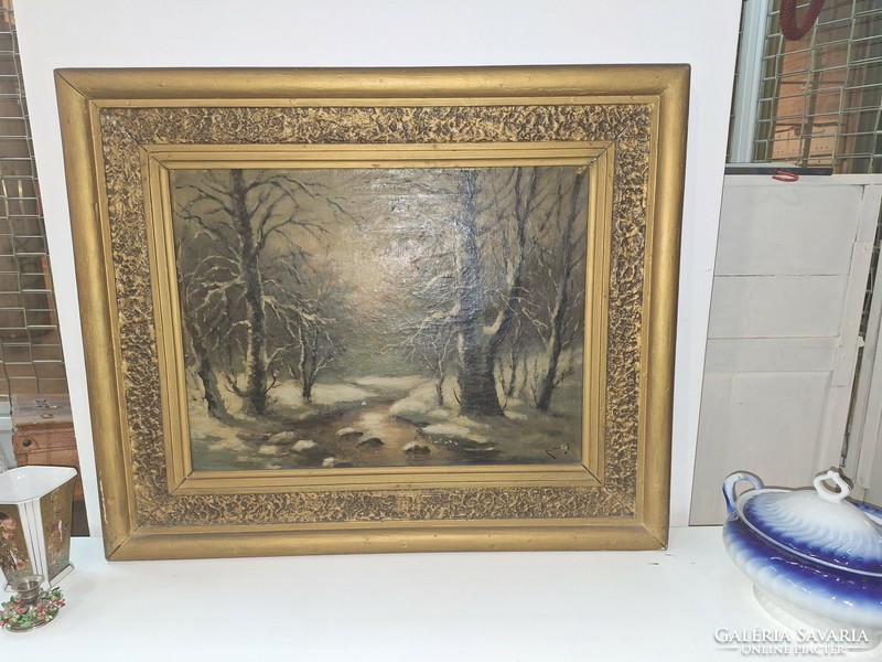 Oil canvas winter picture in a nice frame