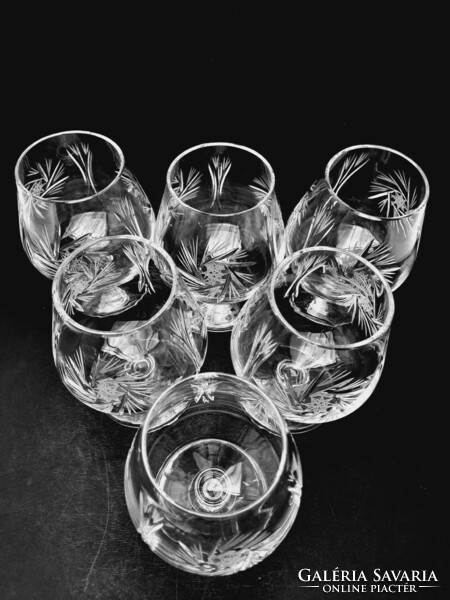 Polished crystal large cognac glasses, set, 6 pieces in one