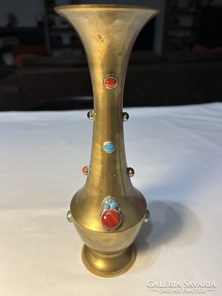 Copper vase decorated with interesting semi-precious stones