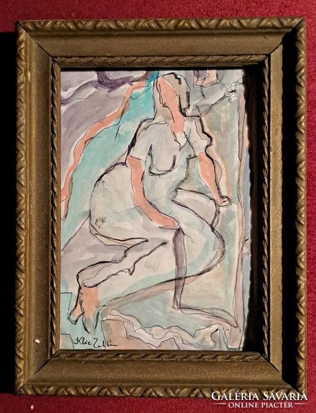 Zoltán Klie: nude mixed media paper. Size: 22x17 cm. With glazed frame.