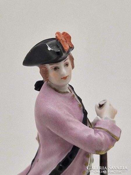 Német drezdai porcelán Vadász figura 16cm sérült