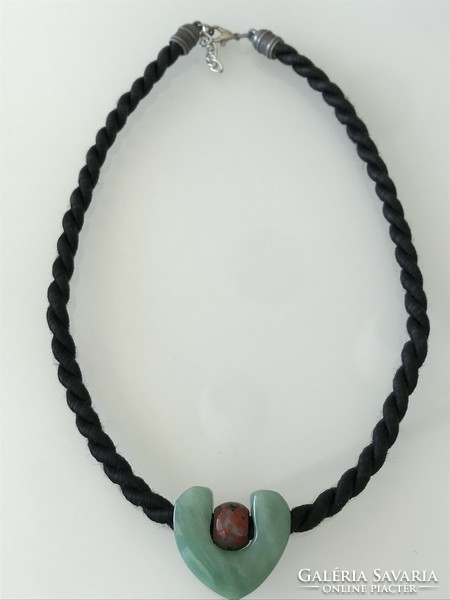 Necklaces with jasper pendants on black silk cord, 50 cm long