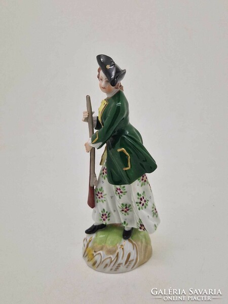 German Dresden porcelain figure hunting lady 15cm