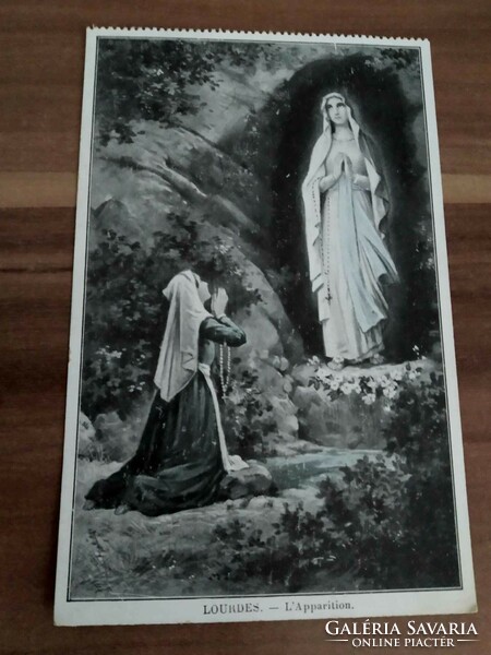 Old French religious postcard, Lourdes, post office