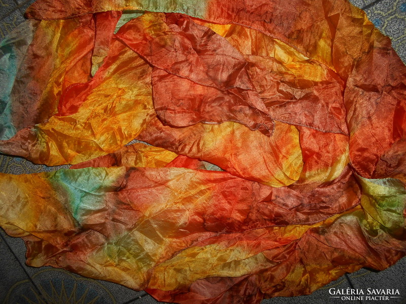 Real silk shawl batik - beautiful warm colors 104 cm x 96 cm