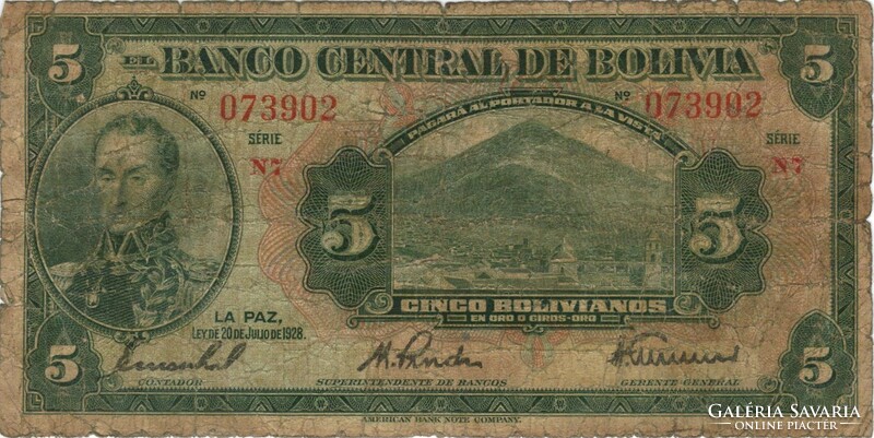 5 bolivianos 1928 1. kiadás Bolívia