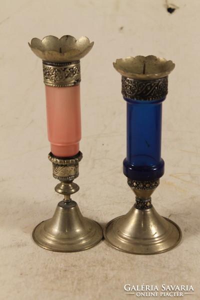 Antique silver-plated glass candle holders 212