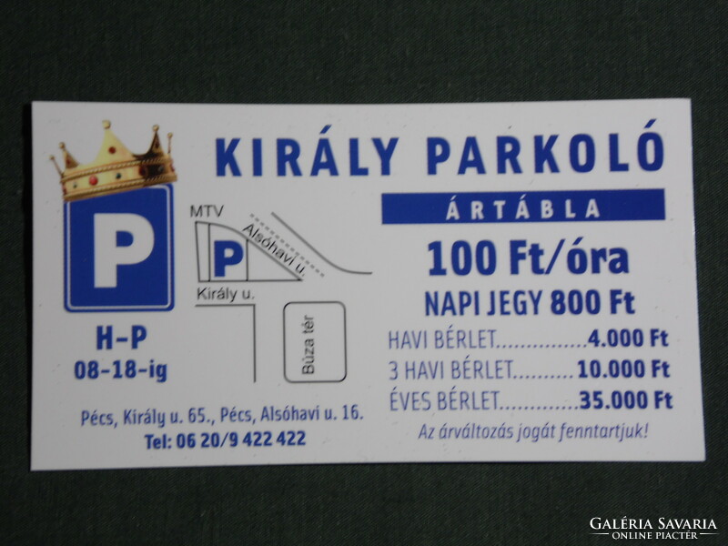 Kártyanaptár, kis méret, Király parkoló, Pécs, 2010,  (6)