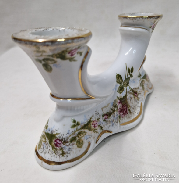 Decorative chodziez porcelain two-pronged candle holder with rose pattern and gilding in perfect condition