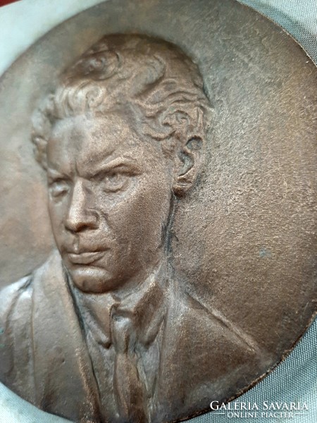 Large 10 cm József Attila double-sided bronze plaque