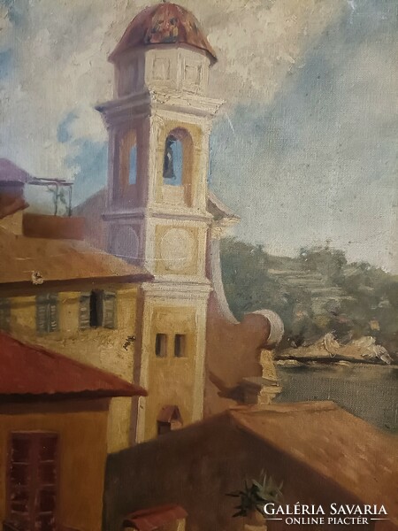 HUF 1 auction! Oil painting around 1900! Villefranche sur mer! Painted by Mrs. Hofhauser.