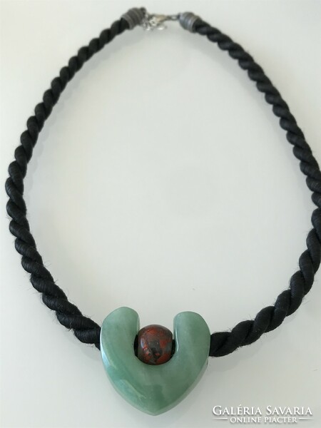 Necklaces with jasper pendants on black silk cord, 50 cm long