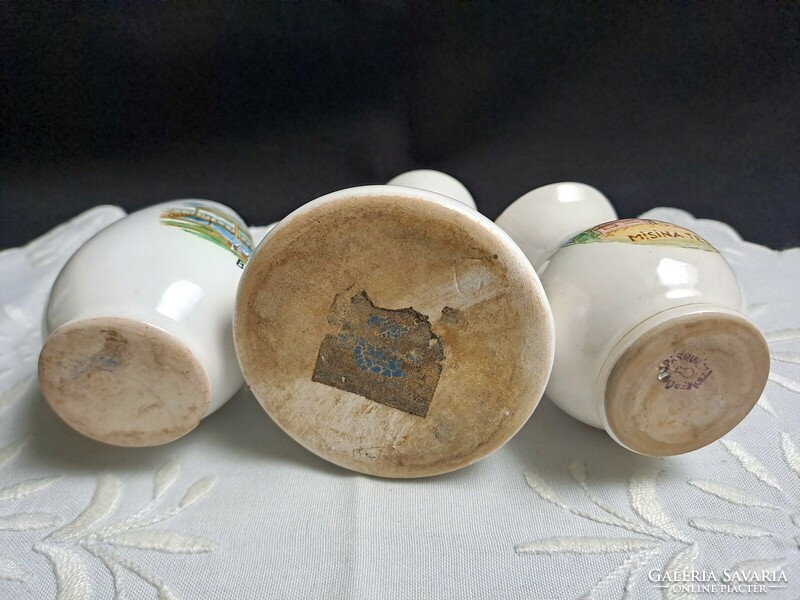 3 Bodrogkeresztúr and ksz ceramic vases with beech, miskolc, mass roof view and inscription + gift