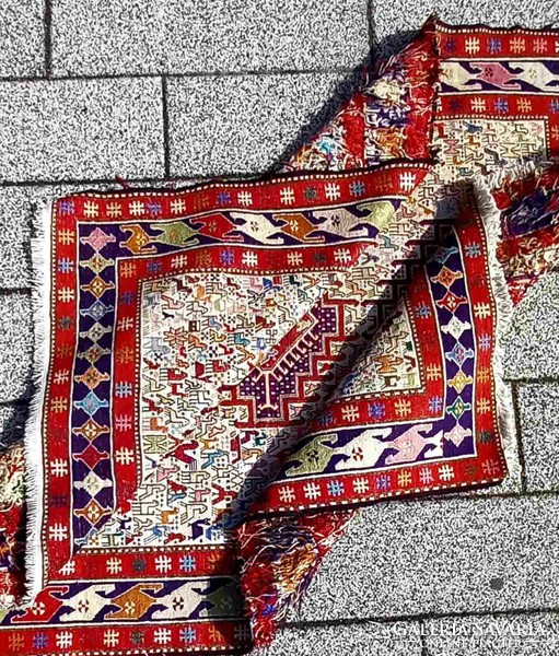 Iráni kézi Soumak Shahsavan kilim szőnyeg.113 cm - 142 cm. Alkudható!