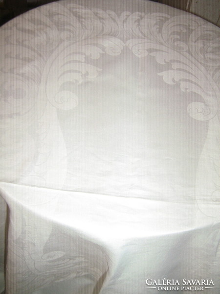 Beautiful antique vintage baroque acanthus leaf pattern white huge damask tablecloth