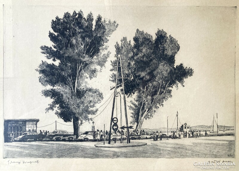 István Zádor (1882-1963): at the ferry in Tihany, 1963 -  high quality etching