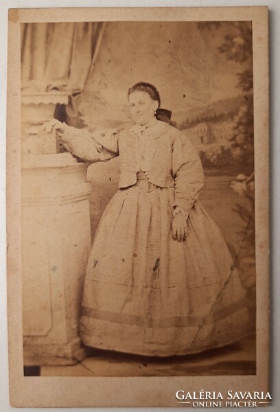 Antique business card (cdv) photo, elegant lady in Victorian dress, 1860s-1870s