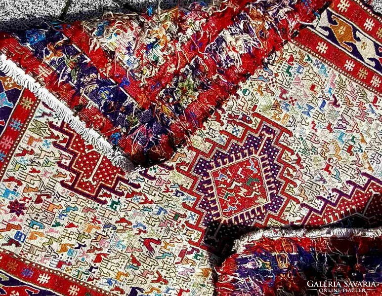 Iráni kézi Soumak Shahsavan kilim szőnyeg.113 cm - 142 cm. Alkudható!