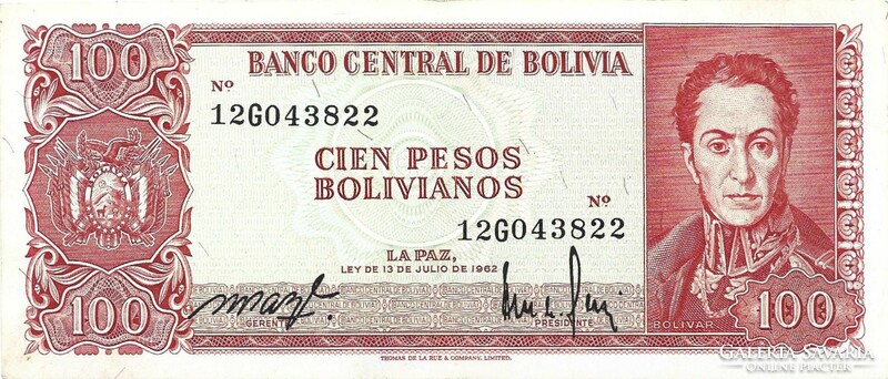 100 bolivianos 1962 Bolívia UNC