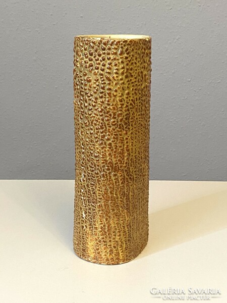 Retro ceramic vase with orange shrink glaze marked, 28 cm