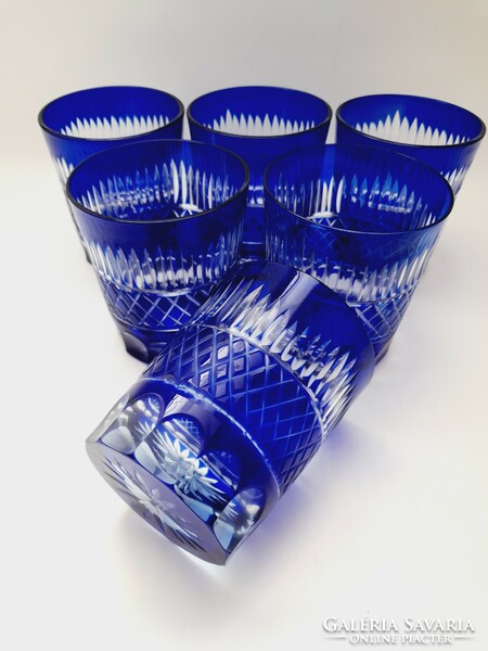 Set of polished blue glass glasses, 6 pieces in one