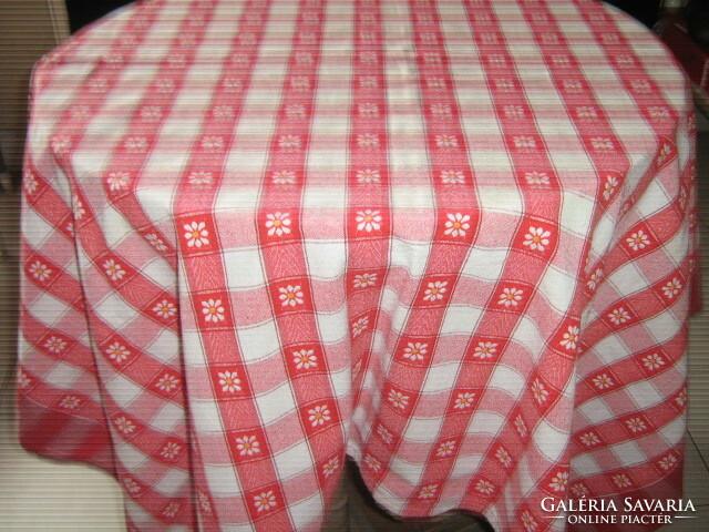 Beautiful antique floral checkered woven tablecloth