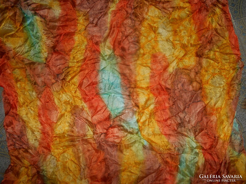 Real silk shawl batik - beautiful warm colors 104 cm x 96 cm