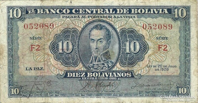 10 bolivianos 1928 2. kiadás Bolívia