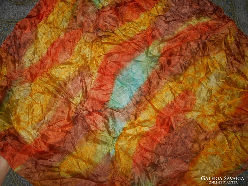 Real silk shawl batik - beautiful warm colors 104 cm x 96 cm