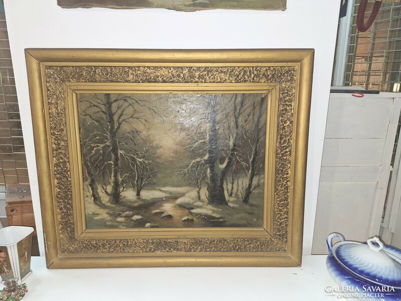 Oil canvas winter picture in a nice frame