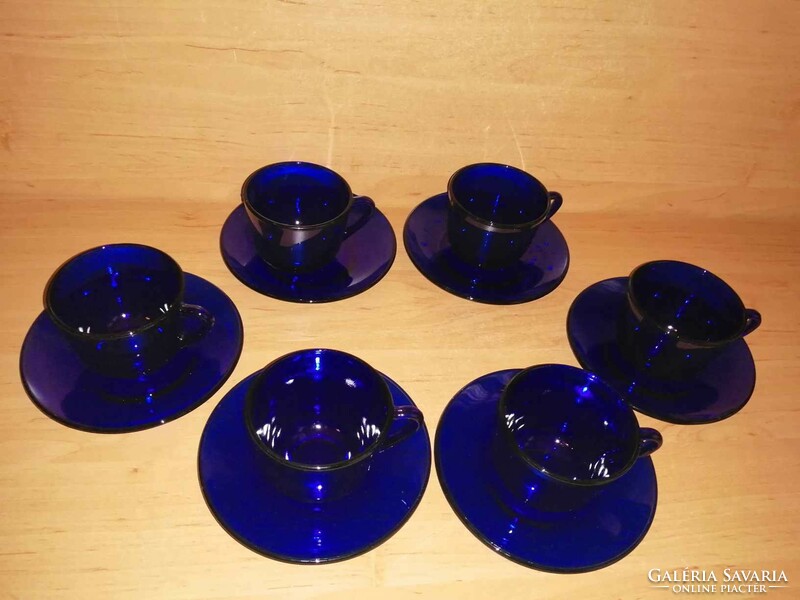 Blue glass coffee cup with bottom set for 6 (20/d)