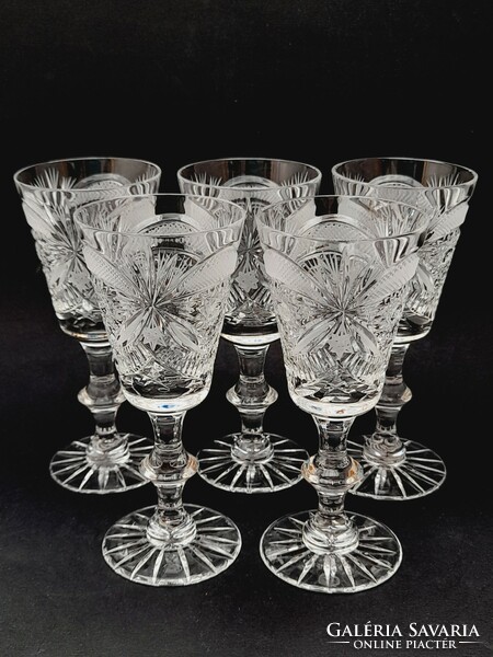Short drinking polished crystal glasses, 5 in one
