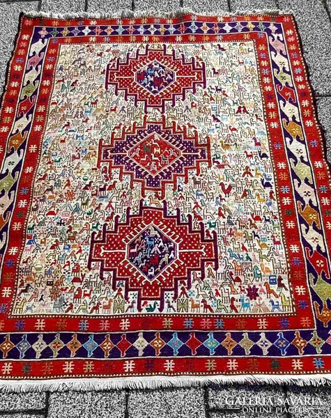 Iráni kézi Soumak Shahsavan kilim szőnyeg.113 cm - 142 cm. Alkudható!