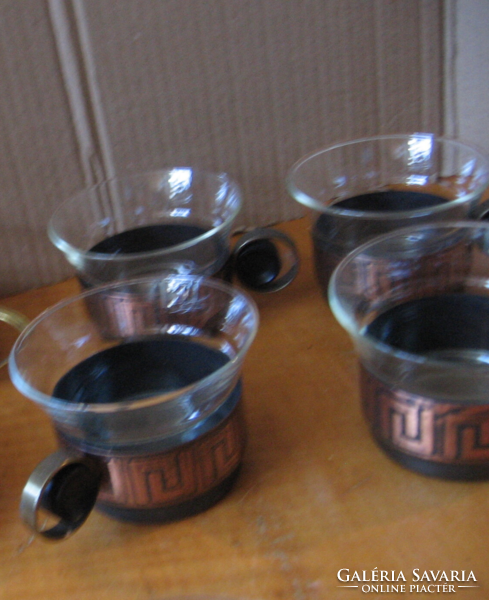 4 retro Jena tea, coffee and mulled wine glasses with round copper and plastic handles