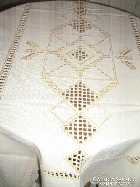 Beautiful hand-crocheted edge embroidered azure woven tablecloth