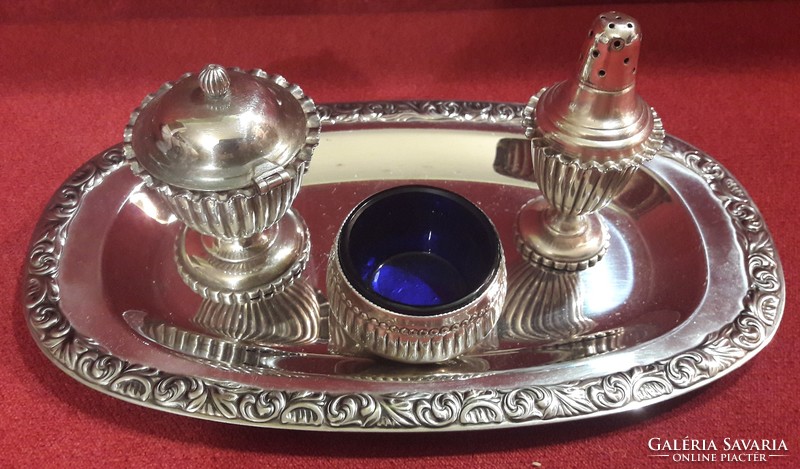 Silver-plated spicy set on tray