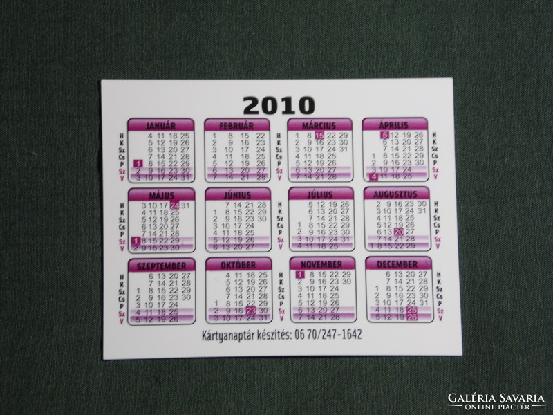 Card calendar, small size, medicinal salt therapeutic treatment shop, Pécs, 2010, (6)