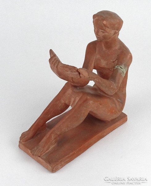 1Q530 blacksmith j. : Terracotta seated woman statue 16 cm